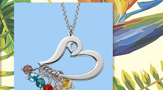 Silver Heart Necklace with Hanging Birthstones